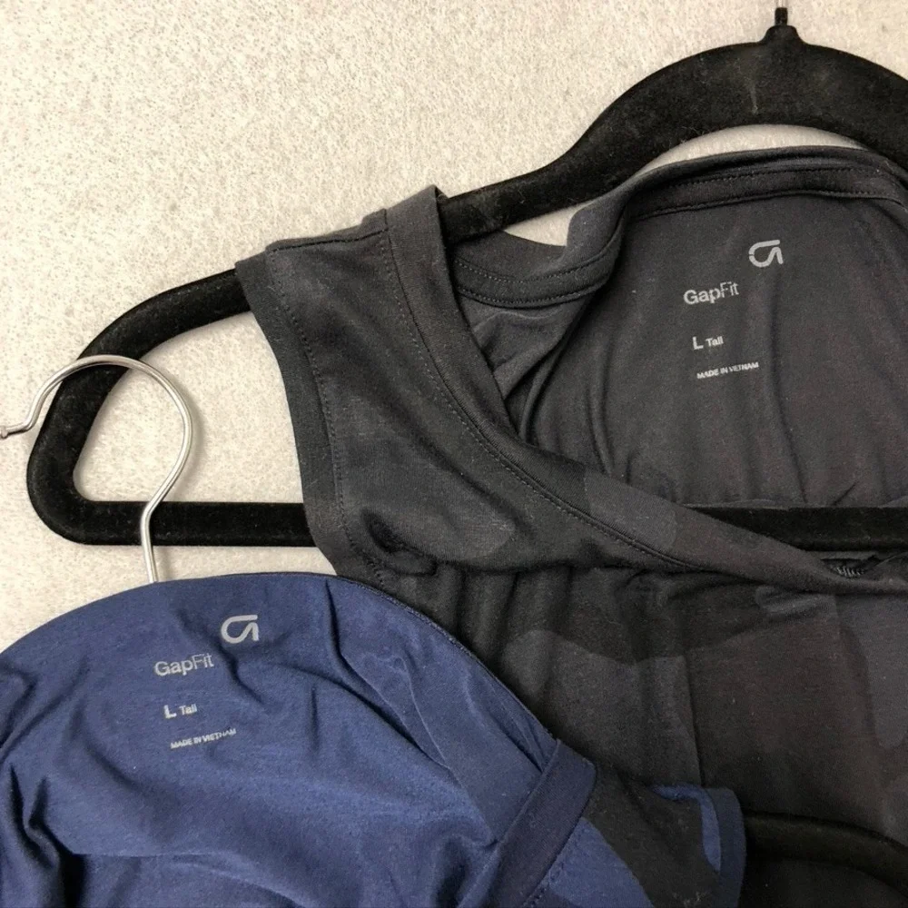 Gap GapFit Muscle Tank Tops Womens L Tall Blue Black Camo 2-Pack Activewear